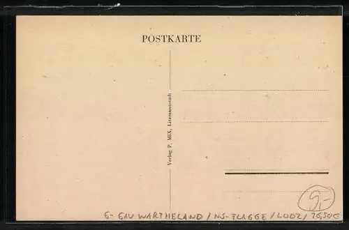 AK Litzmannstadt, Regierungsgebäude, davor parkende Autos