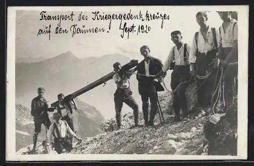 Foto-AK Sonthofen, Transport des Kriegergedenkkreuzes 1920