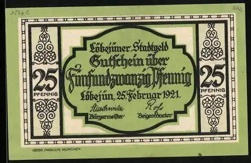 Notgeld Löbejün 1920, 25 Pfennig, Der bankrotte Löbejüner