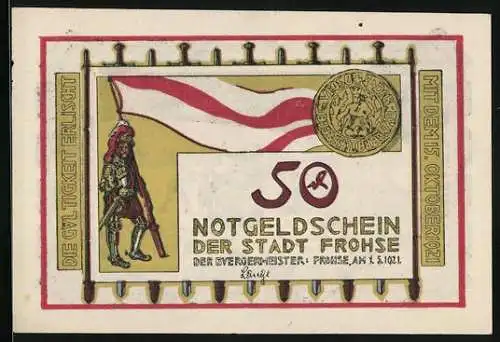 Notgeld Frohse 1921, 50 Pfennig, Die Schlacht 1278