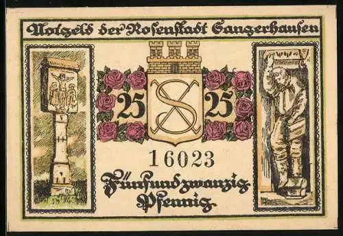 Notgeld Sangerhausen 1921, 25 Pfennig, Brunnen und Kirche, Denkmal