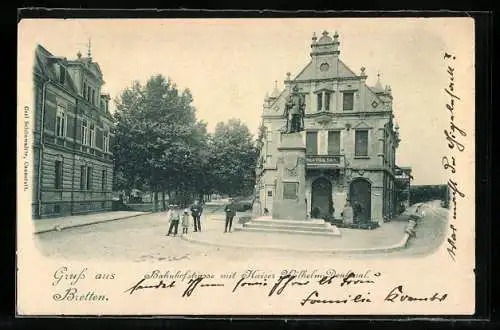 AK Bretten, Bahnhofstrasse mit Kaiser Wilhelm-Denkmal