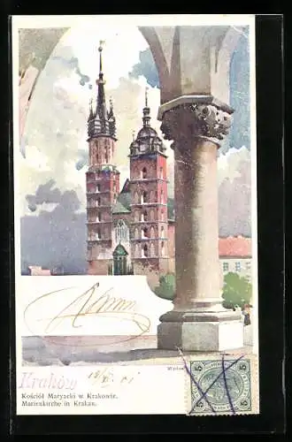 Künstler-AK Kraków, Kosciol Maryacki w Krakowie, Fregejo de l`Maria