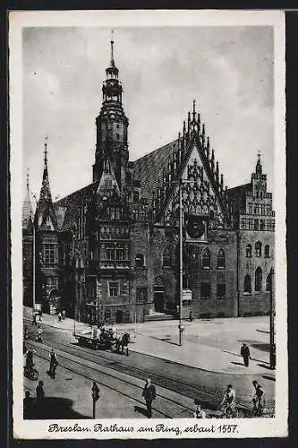 AK Breslau, Rathaus am Ring mit Pferdewagen