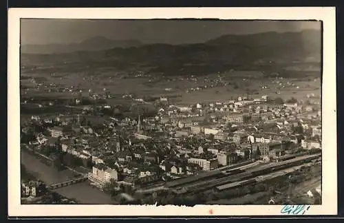 AK Cilli, Ortsansicht mit Bahnhof und Kirche