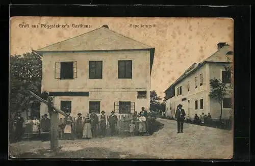 AK Münichreith-Laimbach, Rappoltenreith, Pöggsteiners Gasthaus mit Leuten und Brunnen