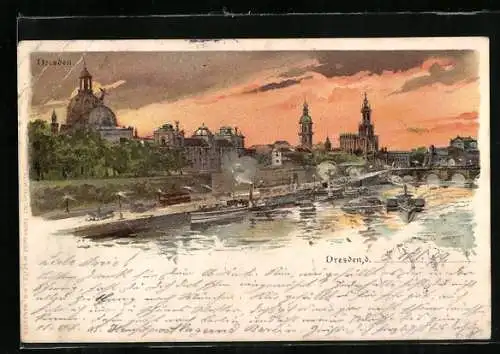 Lithographie Dresden, Teilansicht mit Terrassenufer