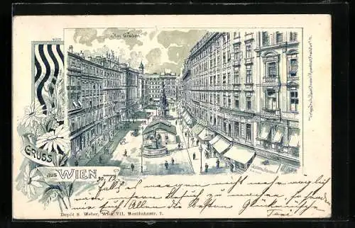 Lithographie Wien, Blick über den Graben