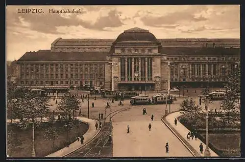 AK Leipzig, Strassenbahnen am Hauptbahnhof