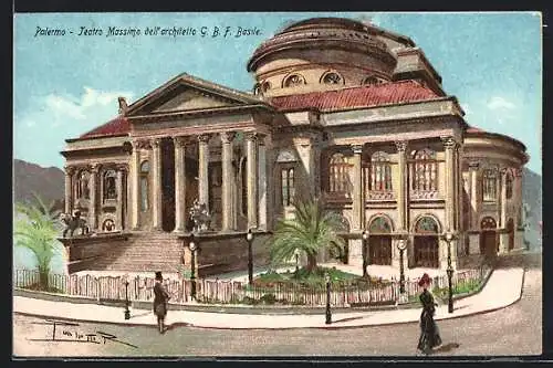 Künstler-AK Palermo, Teatro Massimo dell`architetto G. B. F. Basile