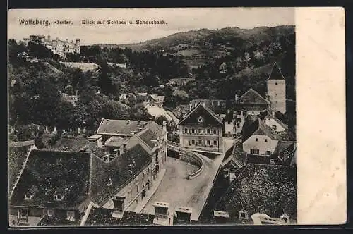 AK Wolfsberg /Kärnten, Blick auf Schloss und Schossbach