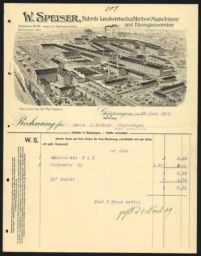 Rechnung Göppingen 1909, W. Speiser, Fabrik landwirtschaftlicher Maschinen, Die Fabrik aus der Vogelschau