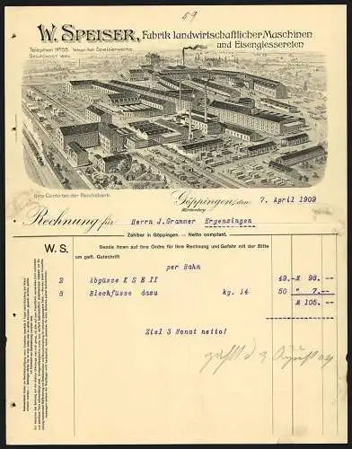 Rechnung Göppingen 1909, W. Speiser, Fabrik landwirtschaftlicher Maschinen, Das Betriebsgelände mit eigener Gleisanlage