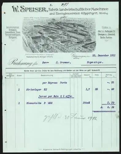 Rechnung Göppingen 1911, W. Speiser, Fabrik landwirtschaftlicher Maschinen, Das Werk mit Gleisanlage und Lagerplatz