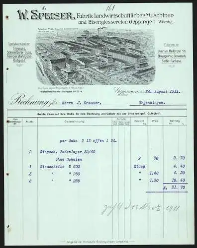 Rechnung Göppingen 1911, W. Speiser, Fabrik landwirtschaftlicher Maschinen, Die Fabrikanlage aus der Vogelschau