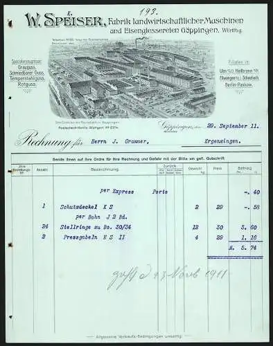 Rechnung Göppingen 1911, W. Speiser, Fabrik landwirtschaftlicher Maschinen, Die Fabrikanlage aus der Vogelschau