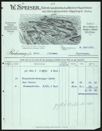 Rechnung Göppingen 1911, W. Speiser, Fabrik landwirtschaftlicher Maschinen, Die Fabrikanlage aus der Vogelschau