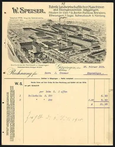 Rechnung Göppingen 1910, W. Speiser, Fabrik landwirtschaftlicher Maschinen, Die Betriebsanlage aus der Vogelschau