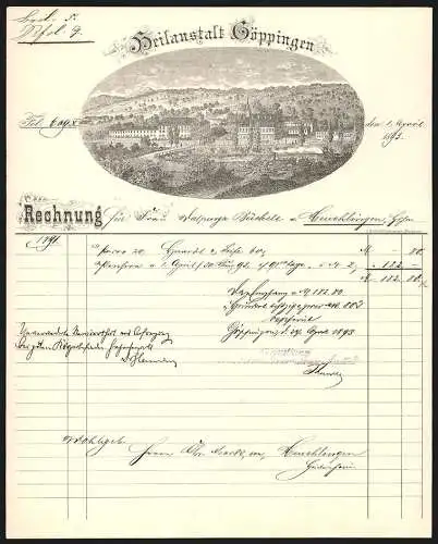 Rechnung Göppingen 1893, Heilanstalt, Totalansicht des Geschäftsgeländes