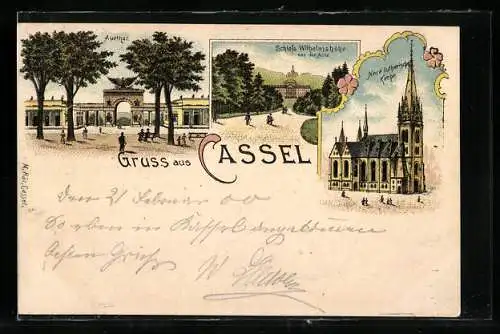 Lithographie Kassel, Schloss Wilhelmshöhe, Neue lutherische Kirche, Auetor