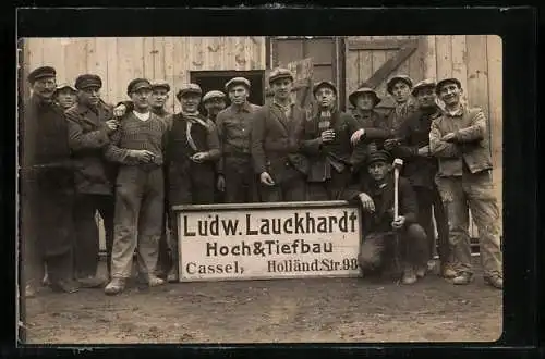 Foto-AK Kassel, Ludw. Lauckhardt Hoch & Tiefbau, Holländische Strasse 98, Strassenbau