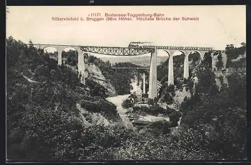 AK Bruggen, Bodensee-Toggenburg-Bahn auf dem Sittarviadukt