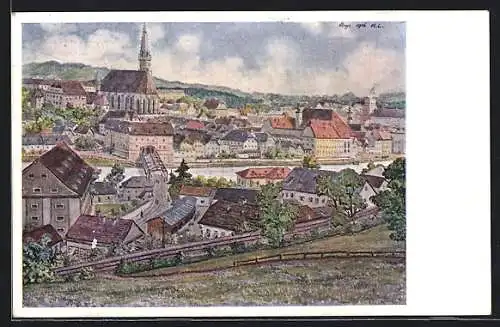 Künstler-AK Steyr, Blick von der Ennsleiten