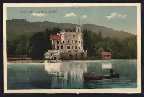 AK Maria Wörth, Schloss Sekirn mit Wörthersee und Ruderern