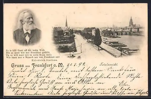 AK Alt-Frankfurt, Strassenpartie und Portrait Friedrich Stoltze