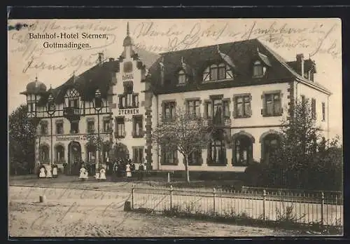 AK Gottmadingen, Bahnhof-Hotel Sternen mit Strasse