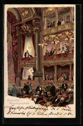 Künstler-Lithographie Paul Hey: München, Logen im Residenztheater