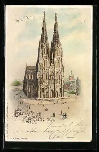 Lithographie Köln, Der Kölner Dom, Halt gegen das Licht: beleuchtete Fenster