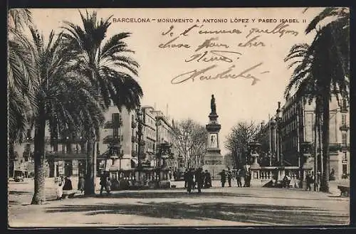 AK Barcelona, Monumento a Antonio López y Paseo Isabel II