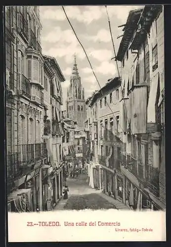 AK Toledo, Una calle del Comercio, Strassenansicht mit Kirche