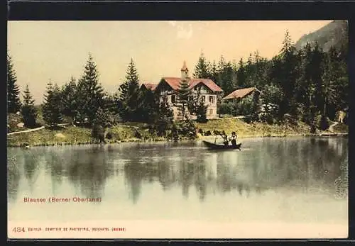 AK Blausee /Berner Oberland, Ortsansicht vom Wasser aus