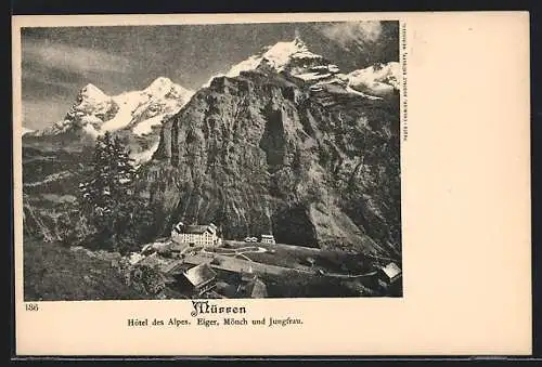 AK Mürren, Hotel des Alpes mit Eiger, Mönch und Jungfrau