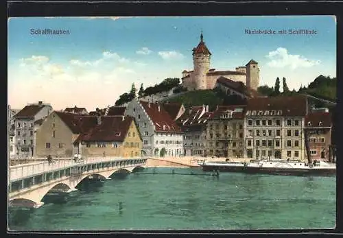 AK Schaffhausen, Rheinbrücke mit Schifflände