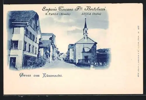 AK Küssnacht, Strassenpartie mit Kirche