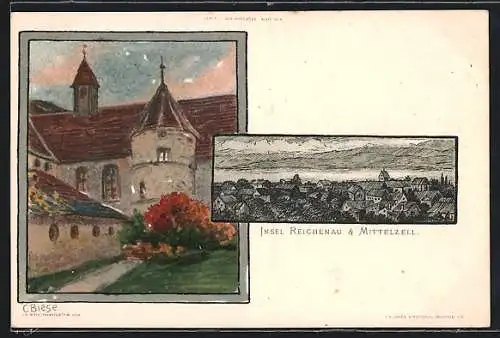 Künstler-AK Carl Biese: Insel Reichenau, Panorama mit Mittelzell