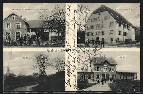 AK Eriskirch am Bodensee, Gasthaus zum Adler, Bahnhof, Handlung und Molkerei von Josef Bertele