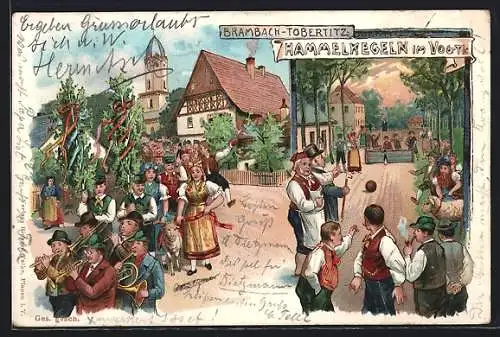 Lithographie Brambach-Tobertitz / Vogtl., Hammelkegeln im Vogtl