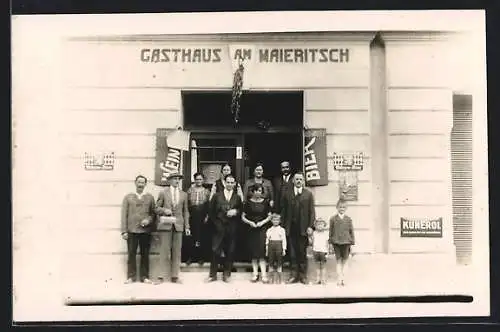 Foto-AK Gasthaus am Maieritsch, Emailleschilder