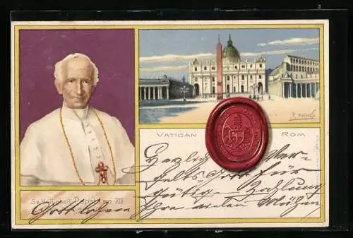 Künstler-AK Rom, Papst Leo XIII. im Porträt, Petersplatz, Siegel