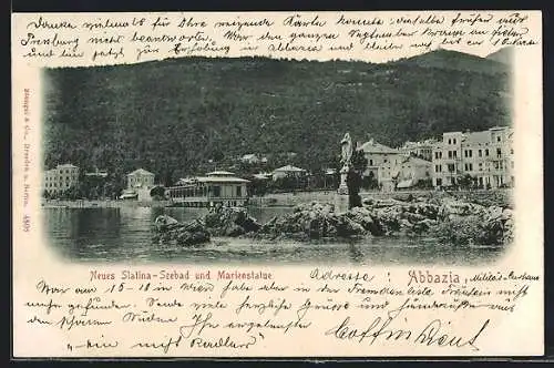 AK Abbazia, Neues Slatina-Seebad und Marienstatue