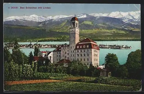 AK Bad Schachen, Ansicht mit Lindau und Bodensee