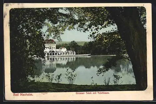 AK Bad Nauheim, Grosser Teich mit Teichhaus