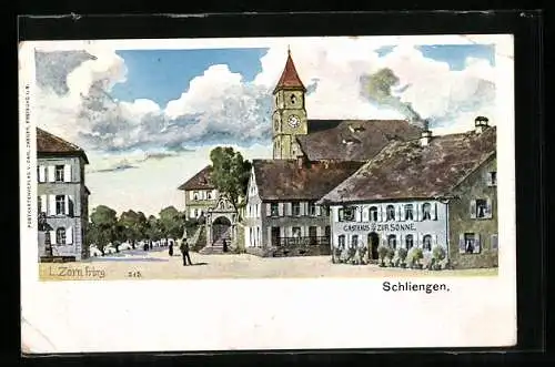 Künstler-AK Ludwig Zorn: Schliengen, Strassenpartie mit Gasthaus zur Sonne