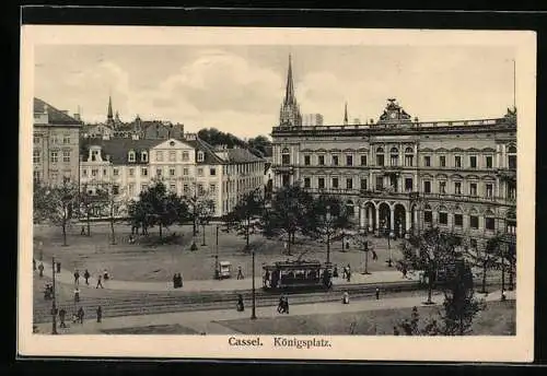 AK Kassel, Königsplatz, Strassenbahn, Hotel König von Preussen
