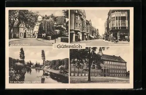 AK Gütersloh, Strasse am Kirchplatz, Berlinerstrasse, EV. Gymnasium