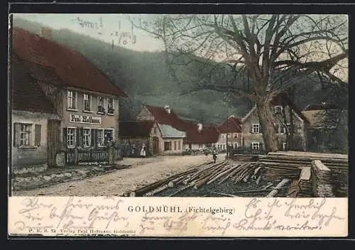 AK Goldmühl /Fichtelgebirge, Strassenpartie mit Geschäft von Paul Hoffmann